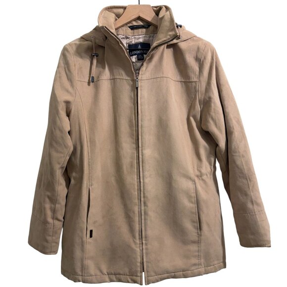 London Fog Jackets & Blazers - London Fog Women’s Size Medium Beige All Weather Suede Parka Jacket Hood